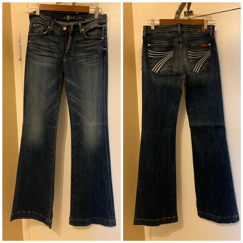 Dark wash “7 for all mankind” wide flare jeans